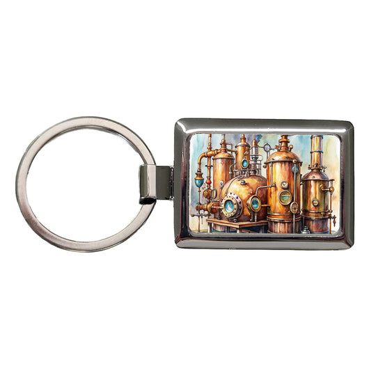Steampunk Beer Alcohol Still Pipes And Gauges Rectangle Metal Keychain