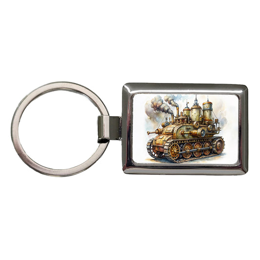 Steampunk Steam Engine Tank Fantasy Sci-fi Rectangle Metal Keychain
