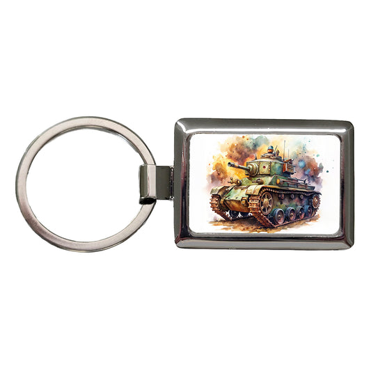 Steampunk Tank Fantasy Sci-fi Watercolor Rectangle Metal Keychain