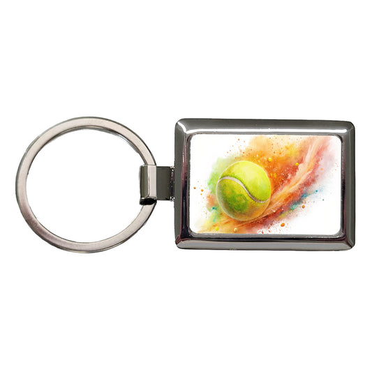 Tennis Ball Rocketing Through The Air Watercolor Rectangle Metal Keychain