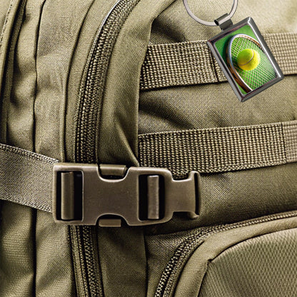 Tennis Racquet and Ball Close-up Rectangle Metal Keychain