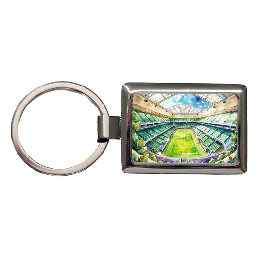 Tennis Stadium Center Court Watercolor Rectangle Metal Keychain