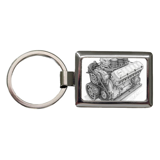 V8 Car Engine Sketch Rectangle Metal Keychain