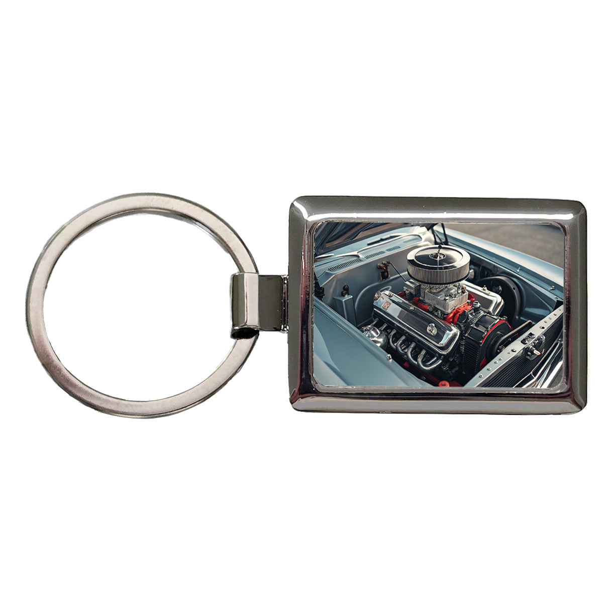 V8 Engine In Classic Muscle Car Rectangle Metal Keychain