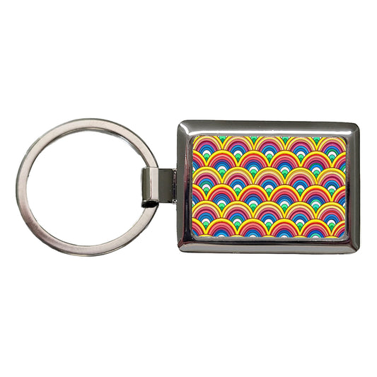 Bohemian Rainbow Pattern Rectangle Metal Keychain