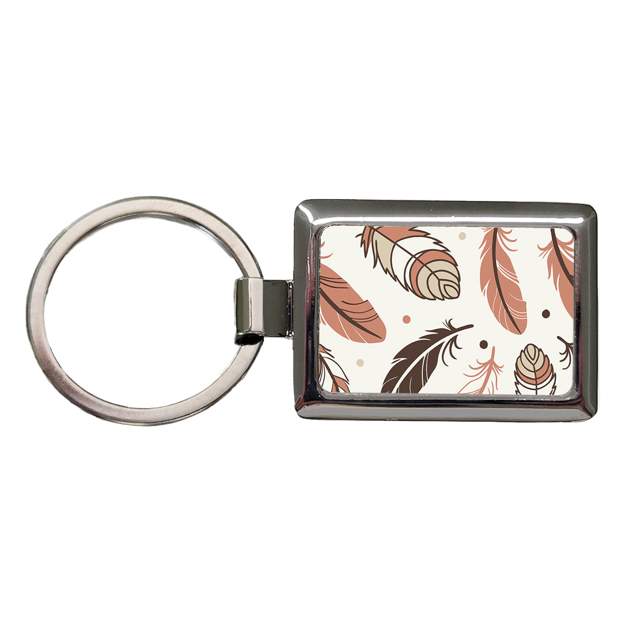 Boho Feathers Rectangle Metal Keychain