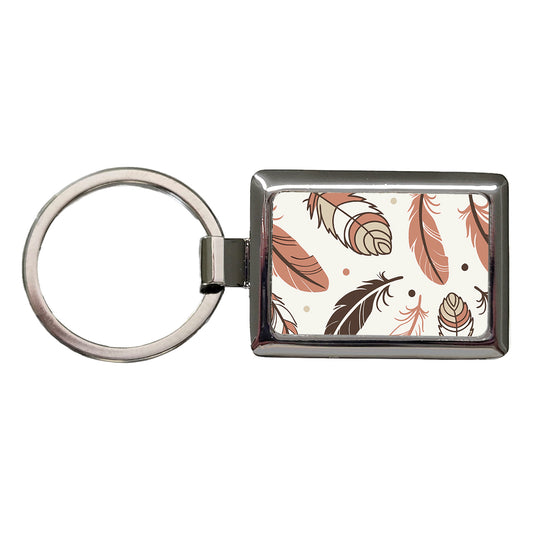 Boho Feathers Rectangle Metal Keychain