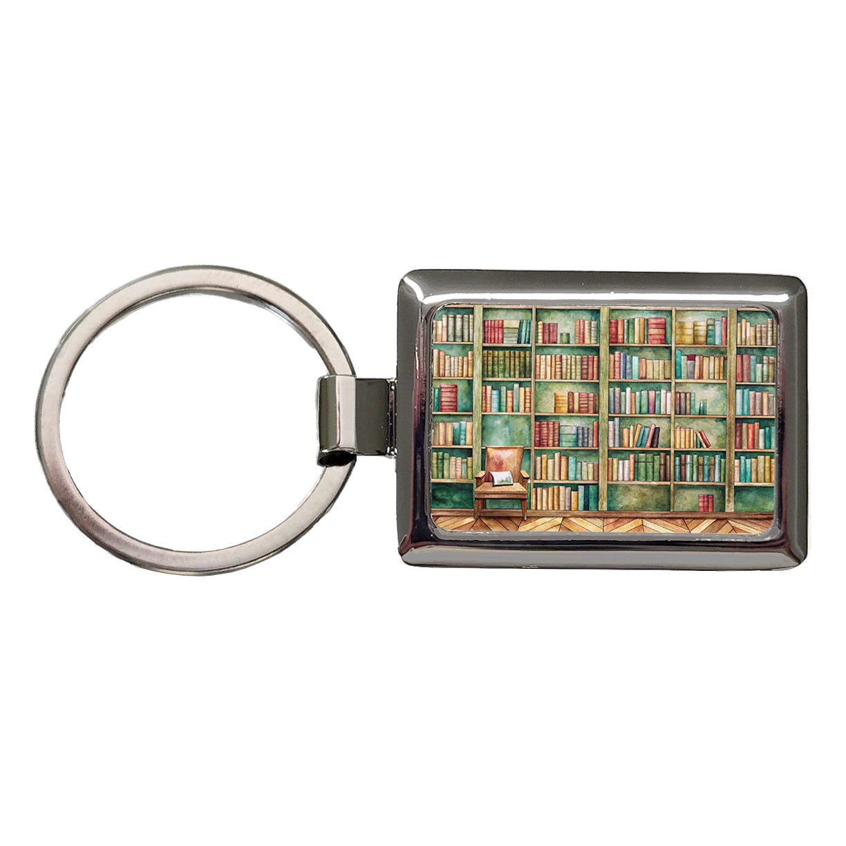 Books Bookshelves In Library Reading Reader Rectangle Metal Keychain