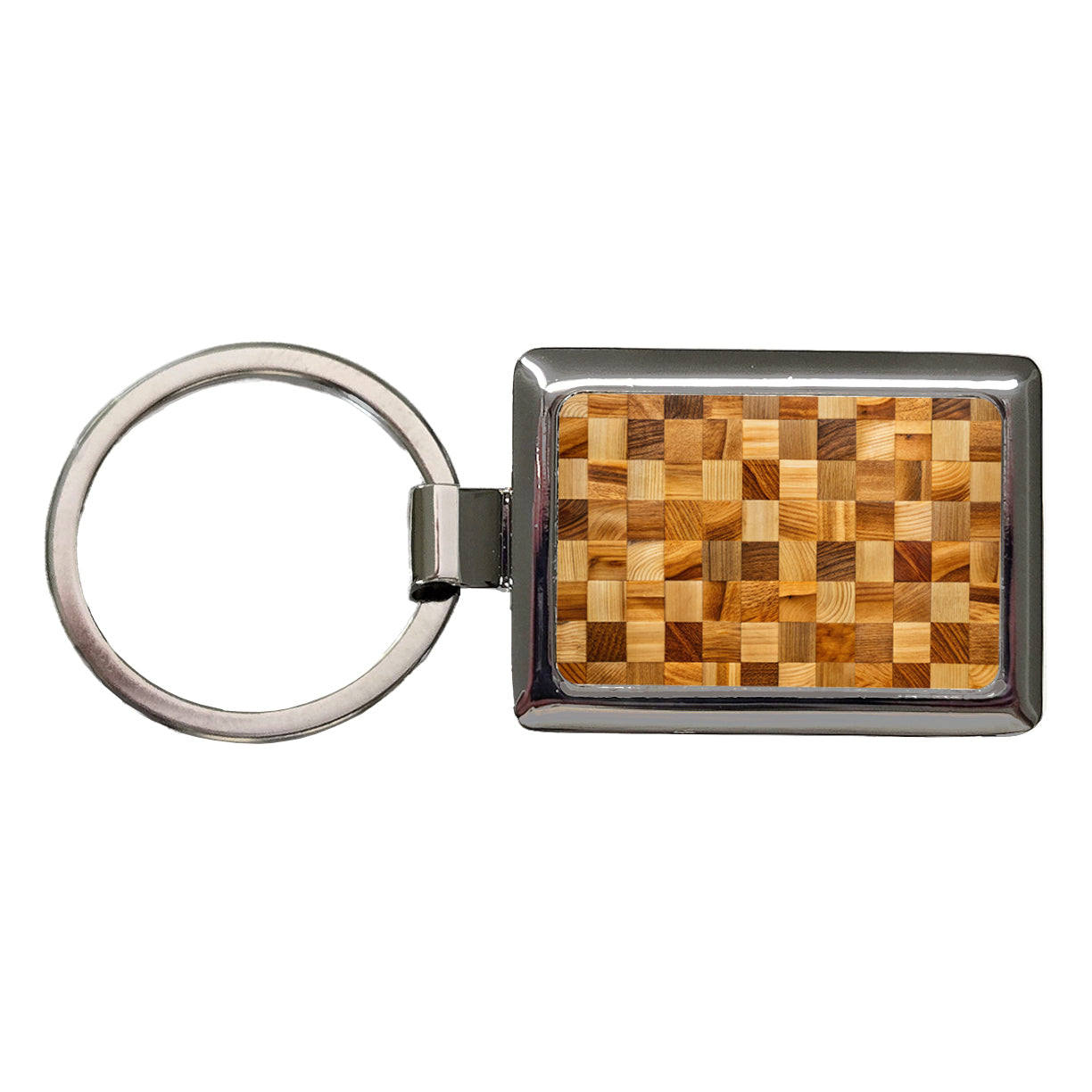 Butcher Block Rectangle Metal Keychain