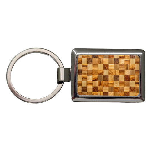 Butcher Block Rectangle Metal Keychain