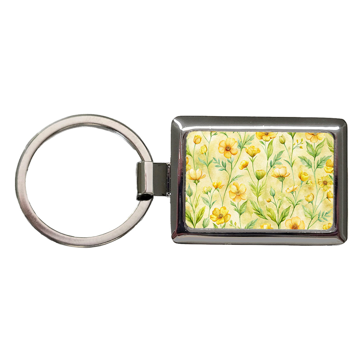 Buttercups Yellow Flowers Floral Rectangle Metal Keychain