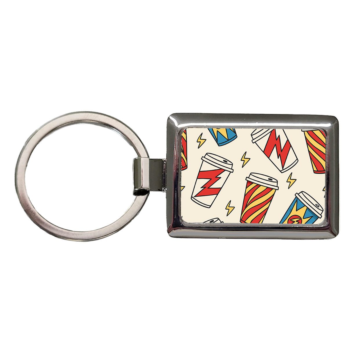 Coffee Cups Dynamic Rectangle Metal Keychain