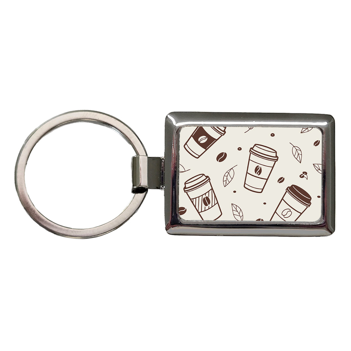Coffee Cups Scattered Rectangle Metal Keychain