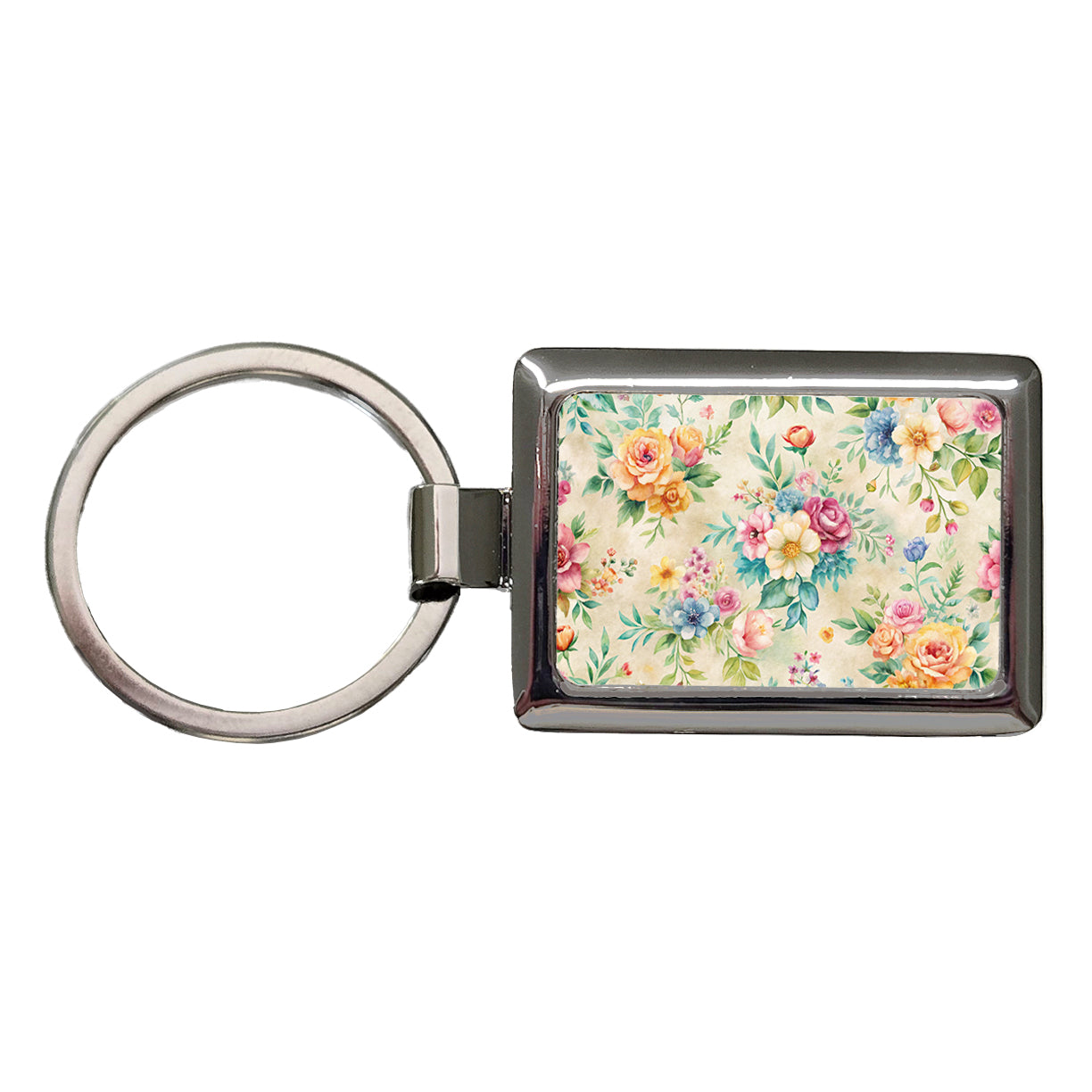 Ditsy Floral Flowers Wallpaper Rectangle Metal Keychain