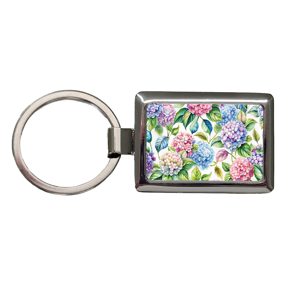 Hydrangea Floral Flowers Rectangle Metal Keychain