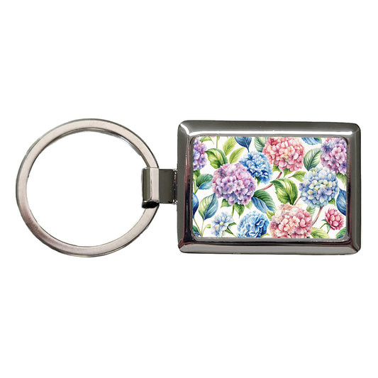 Hydrangea Flowers Wallpaper Rectangle Metal Keychain