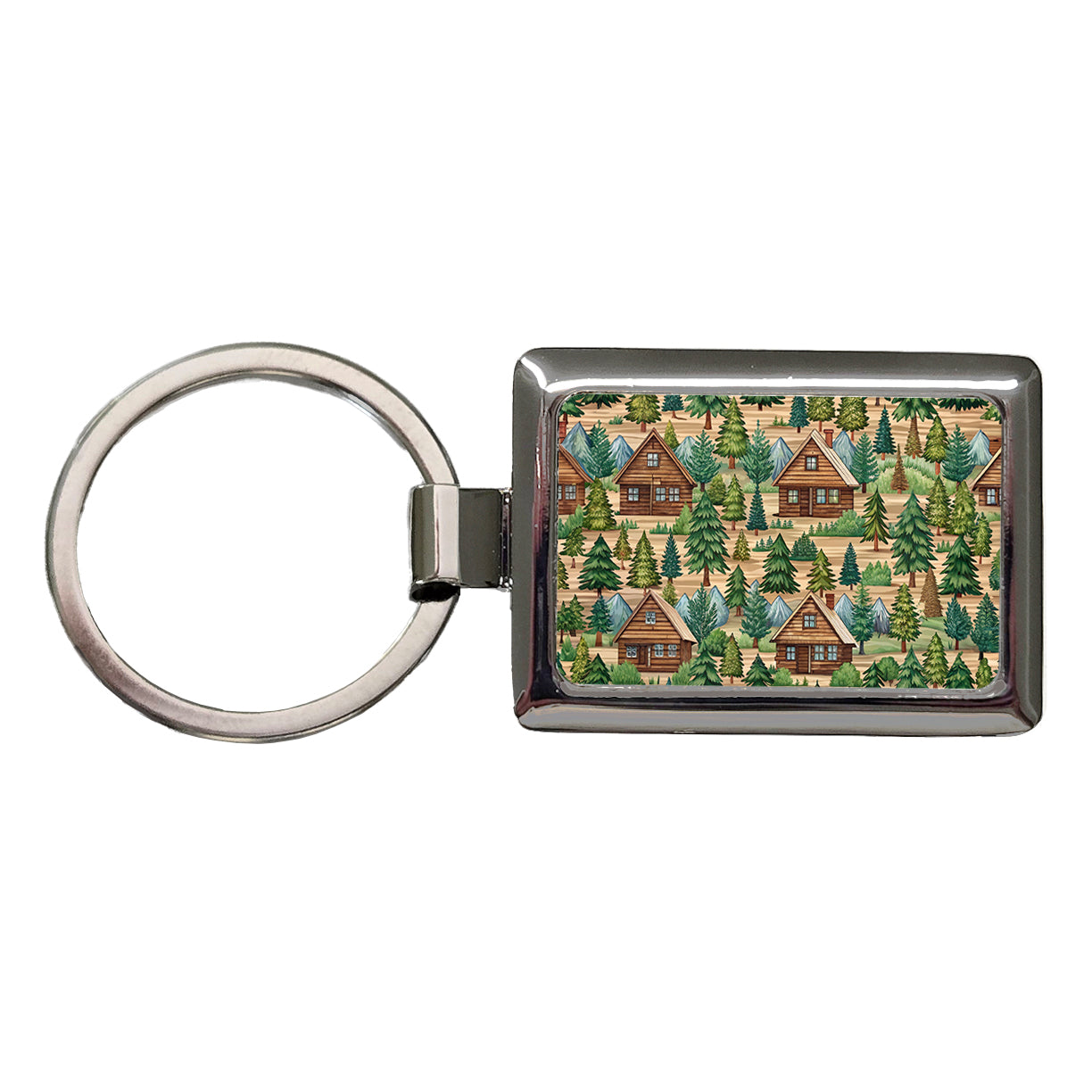 Log Cabin Pattern Rectangle Metal Keychain