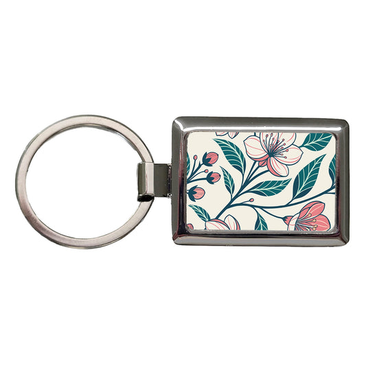Lovely Flowers Twining Rectangle Metal Keychain