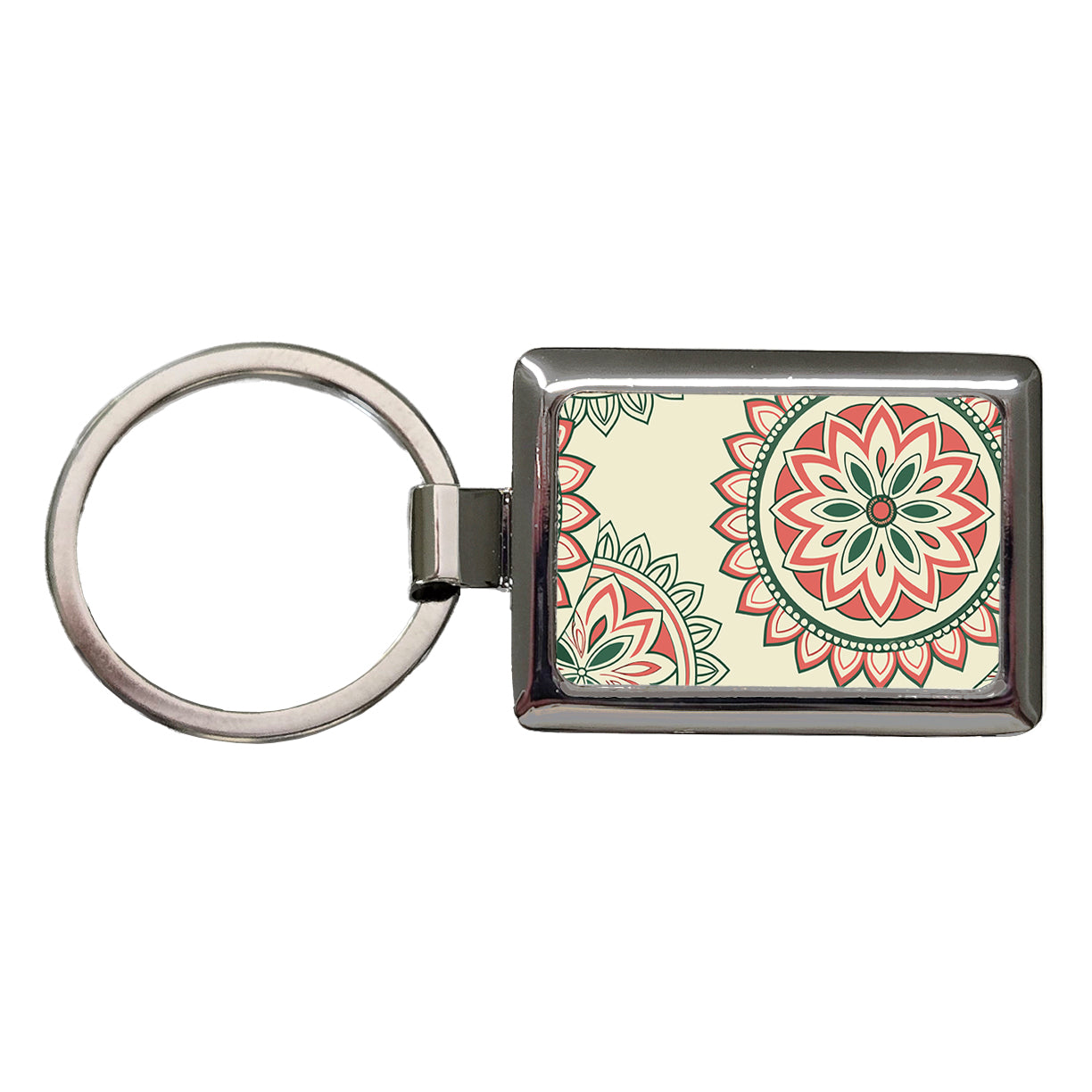 Mandala Design Rectangle Metal Keychain