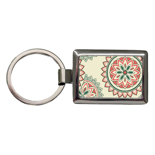 Mandala Design Rectangle Metal Keychain