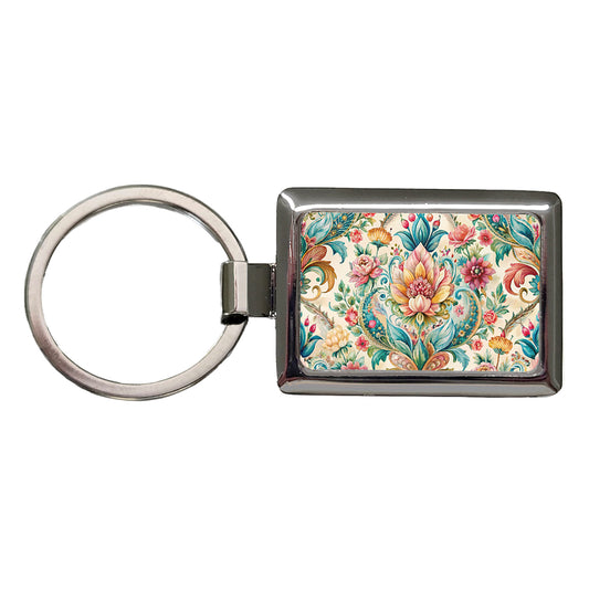 Refined Bohemian Wallpaper Rectangle Metal Keychain