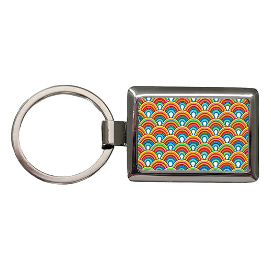 Retro Rainbow Pattern Rectangle Metal Keychain