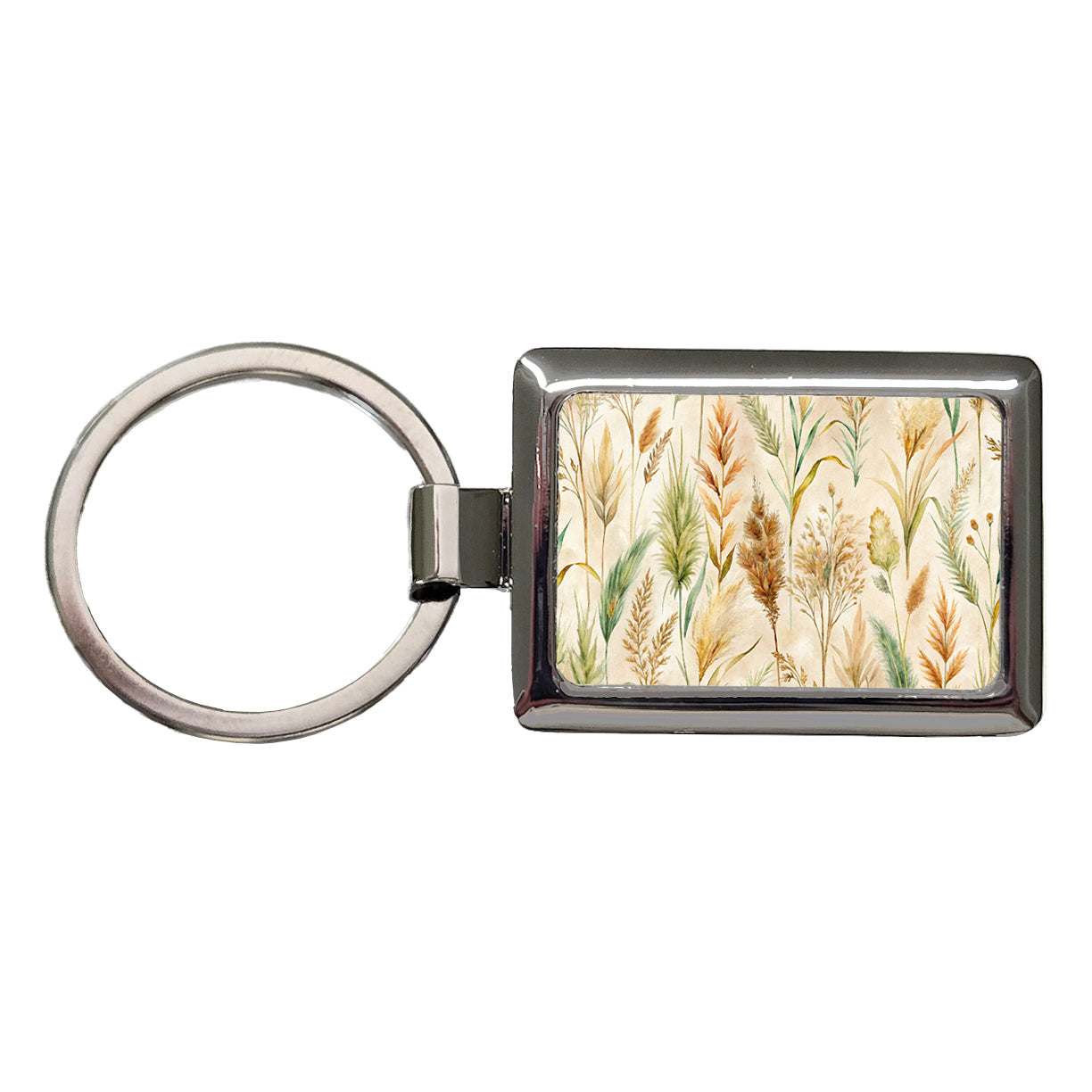 Wild Grasses Wheat Pattern Rectangle Metal Keychain