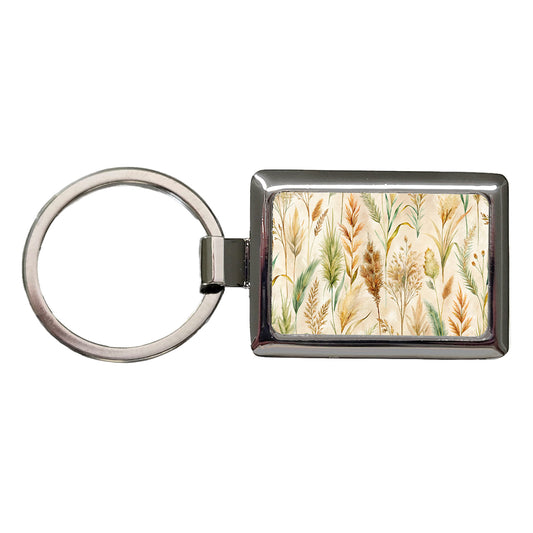 Wild Grasses Wheat Pattern Rectangle Metal Keychain