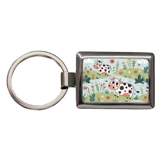 Adorable Dairy Cows Rectangle Metal Keychain