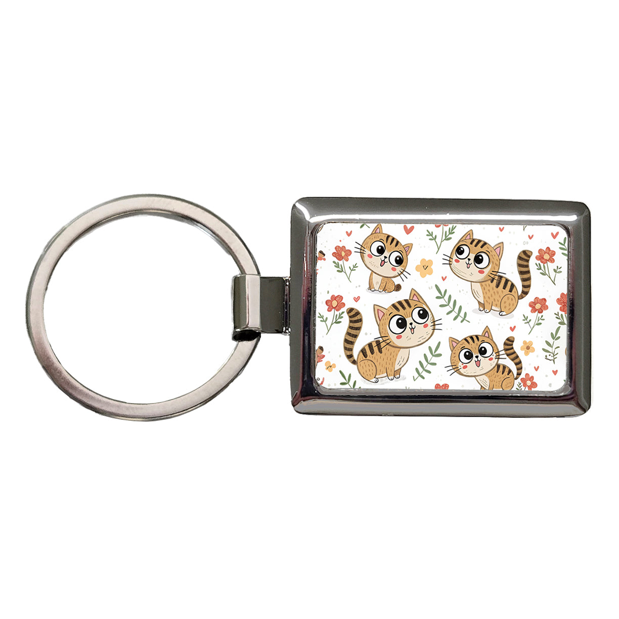 Adorable Tabby Cats Rectangle Metal Keychain