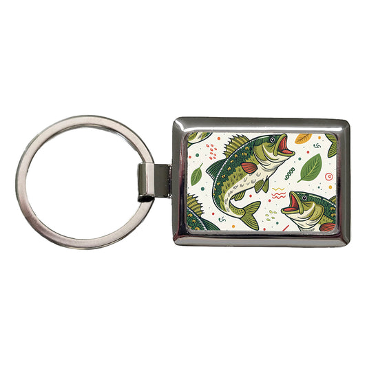 Bass Fish Fishing Cute Cartoon Rectangle Metal Keychain