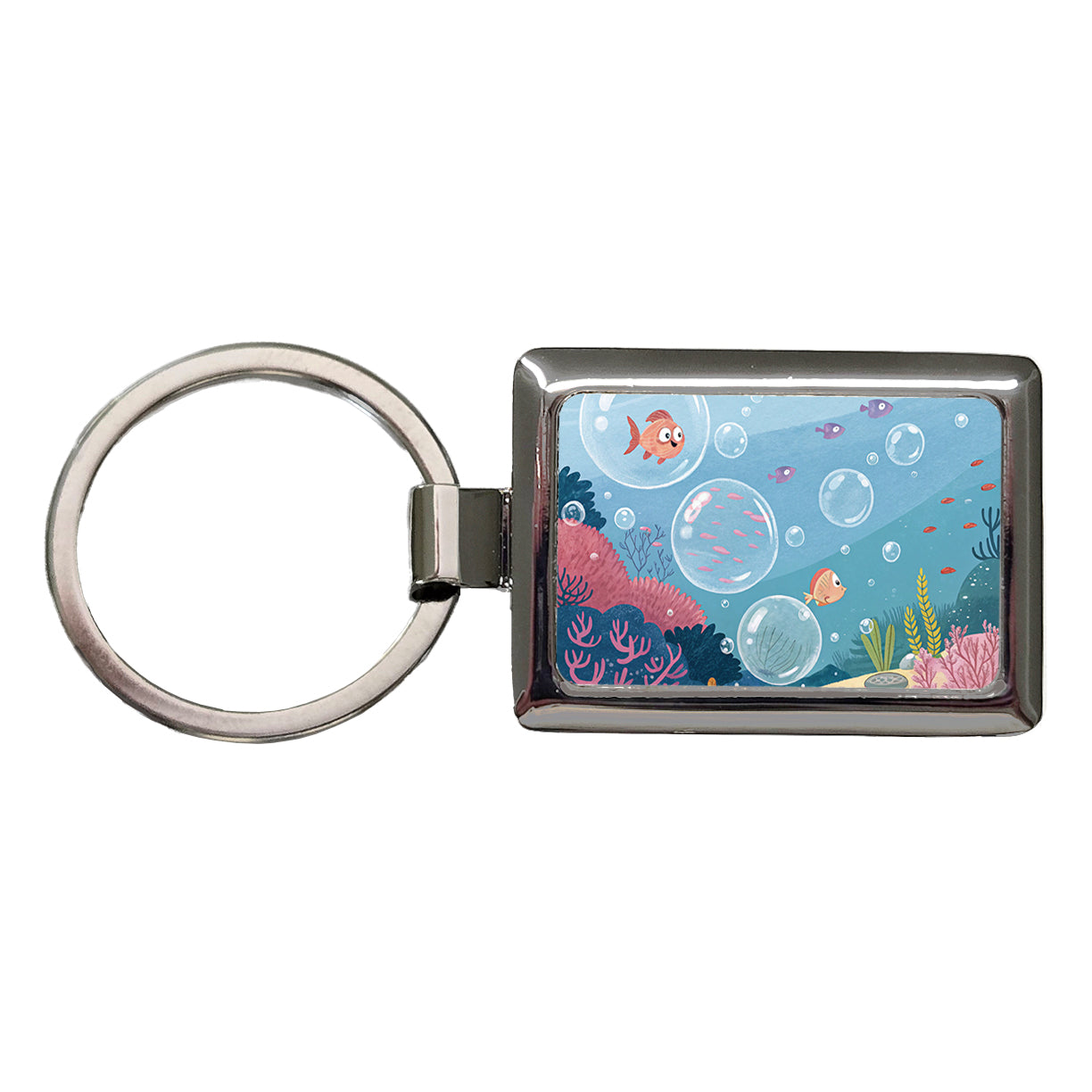 Bubbles Under Water Fish Rectangle Metal Keychain