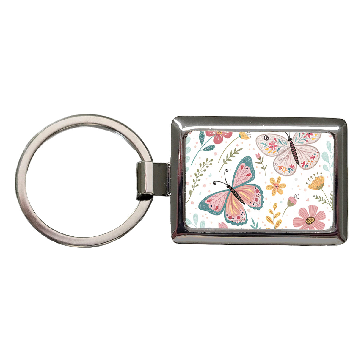 Cute Butterflies Pastel Rectangle Metal Keychain