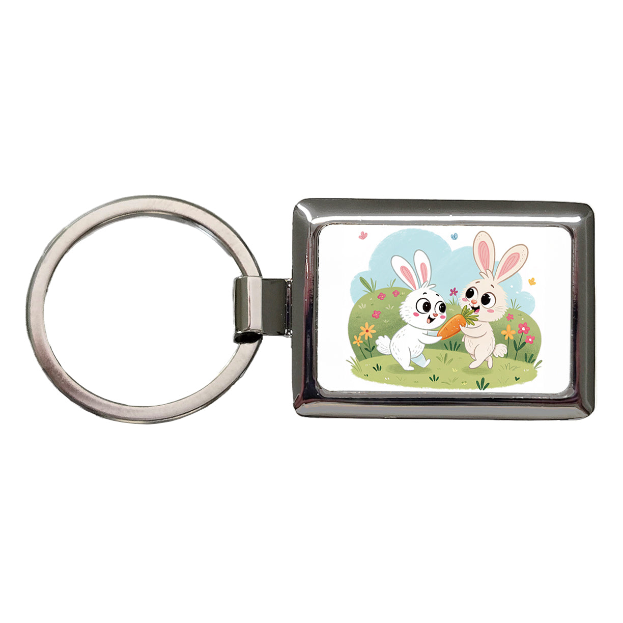 Cute Rabbits Bunnies Easter Rectangle Metal Keychain