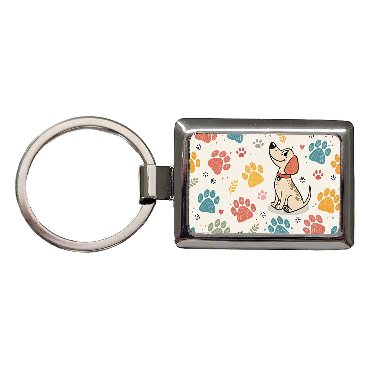 Dog Paw Prints Pastel Rectangle Metal Keychain