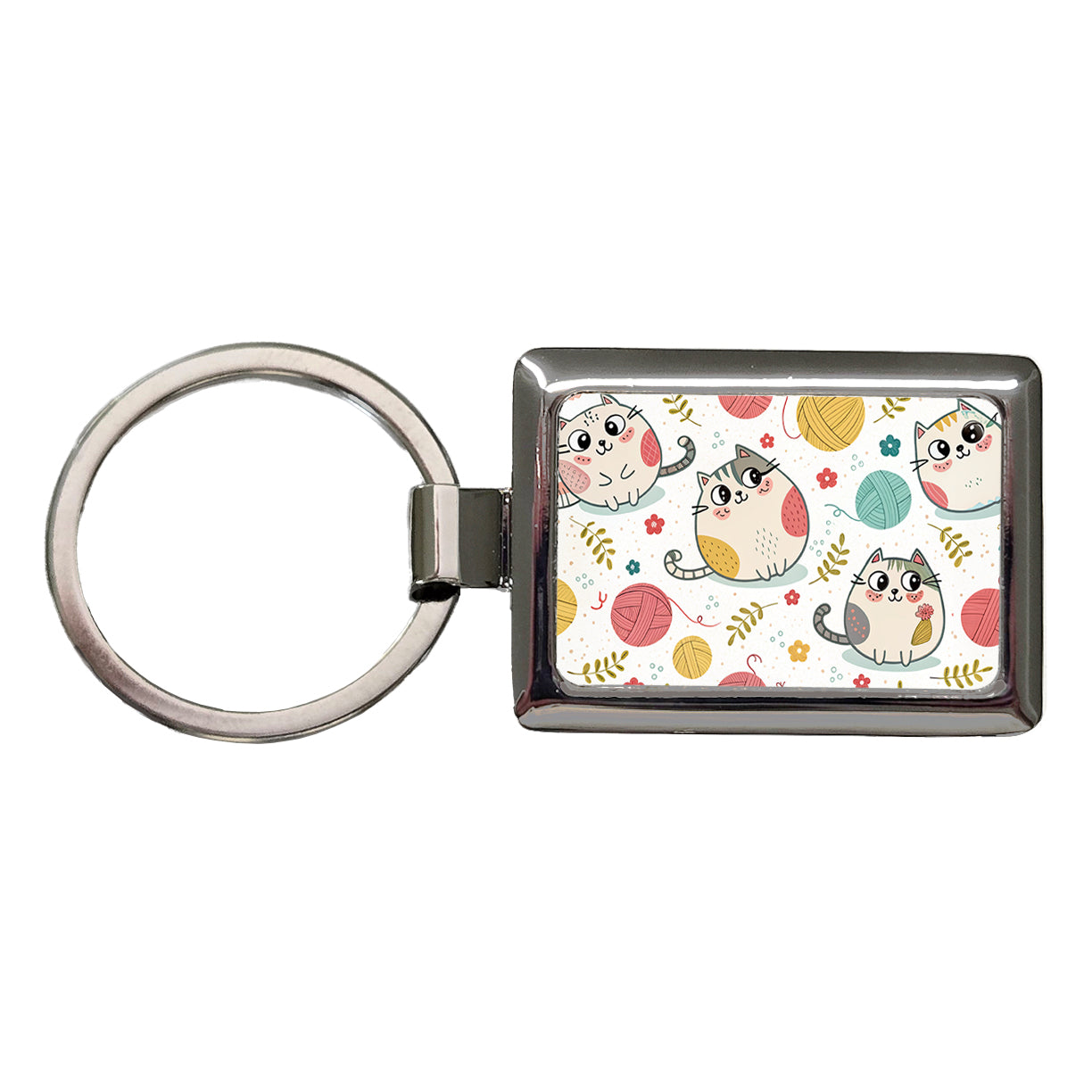 Fat Cats And Yarn Knitting Crochet Rectangle Metal Keychain