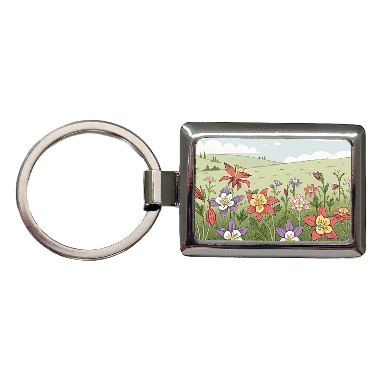 Field Of Columbine Flowers Rectangle Metal Keychain