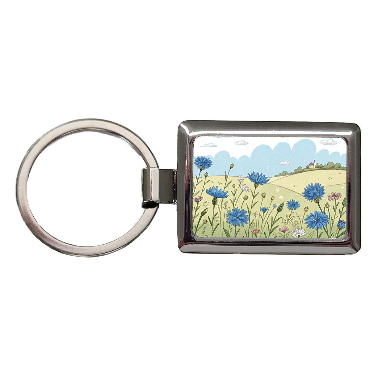Field Of Cornflowers Flowers Rectangle Metal Keychain