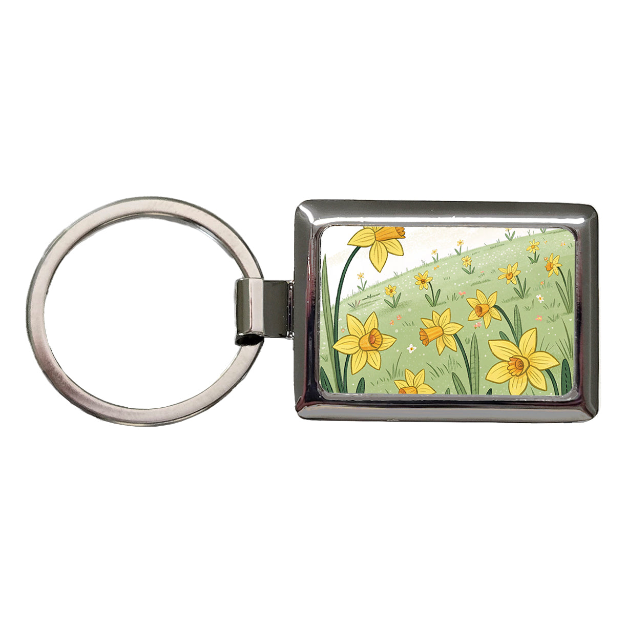 Field Of Daffodils Flowers Rectangle Metal Keychain