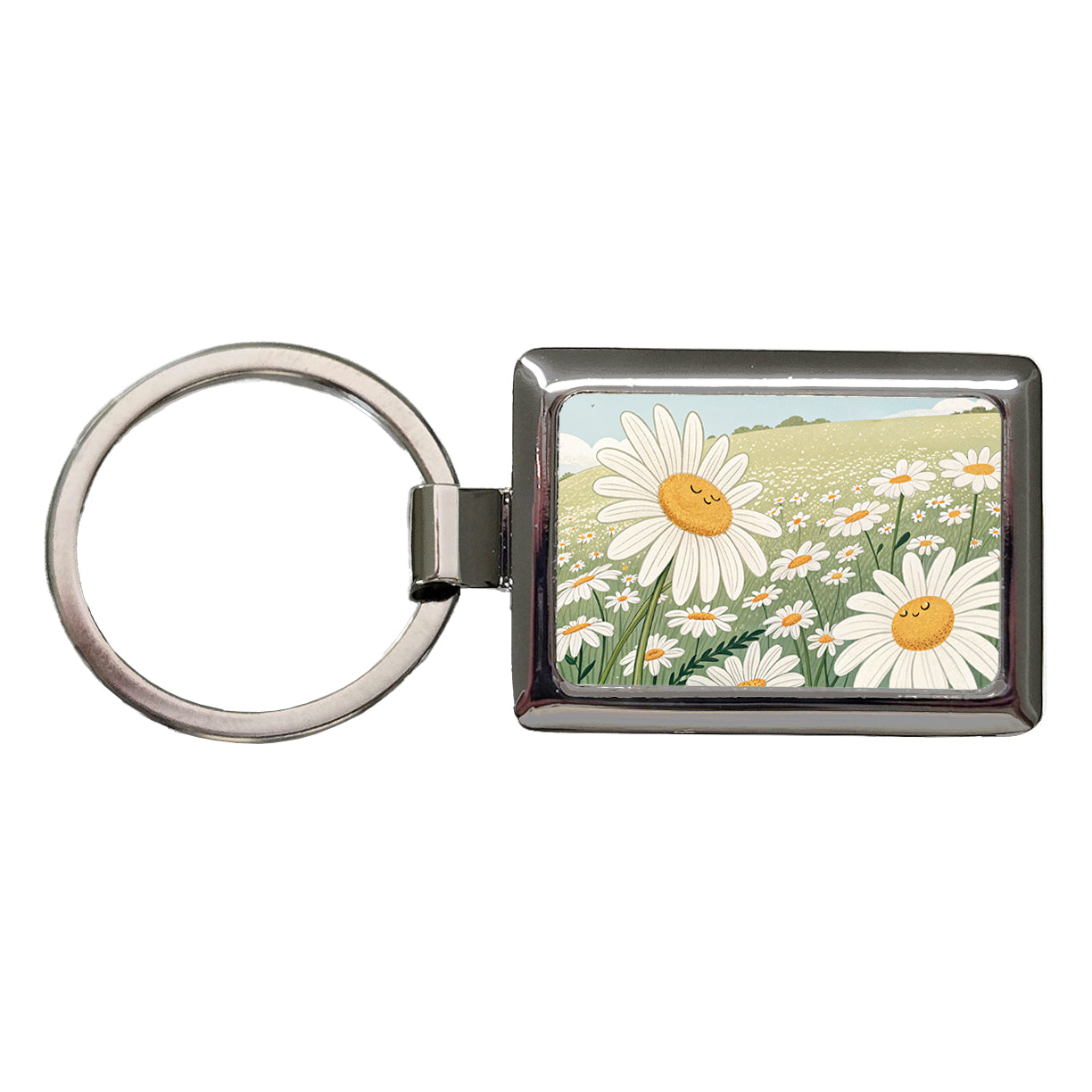 Field Of Daisies Daisy Flowers Rectangle Metal Keychain