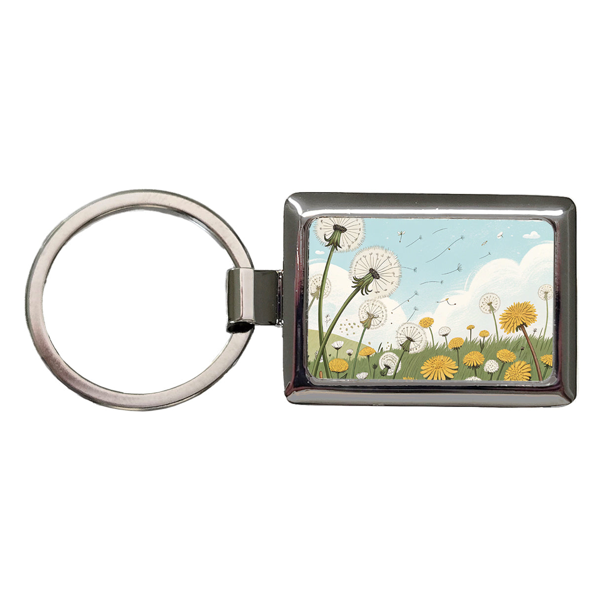 Field Of Dandelions Flowers Rectangle Metal Keychain