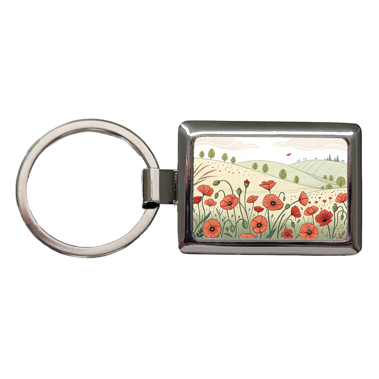 Field Of Poppies Poppy Flowers Rectangle Metal Keychain