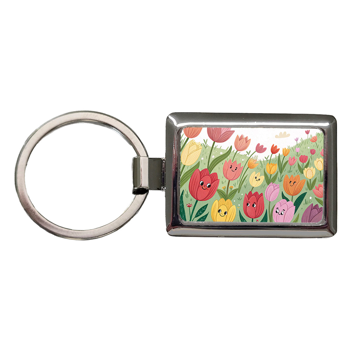 Field Of Tulips Flowers Rectangle Metal Keychain