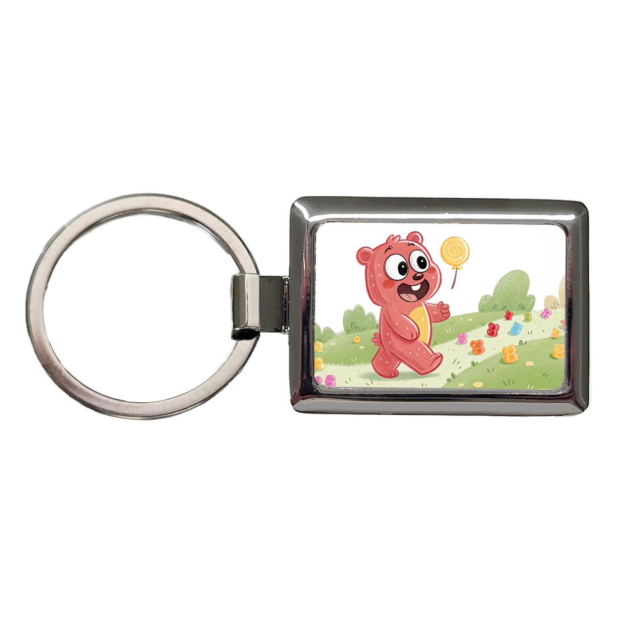 Gummi Bear Walking Rectangle Metal Keychain
