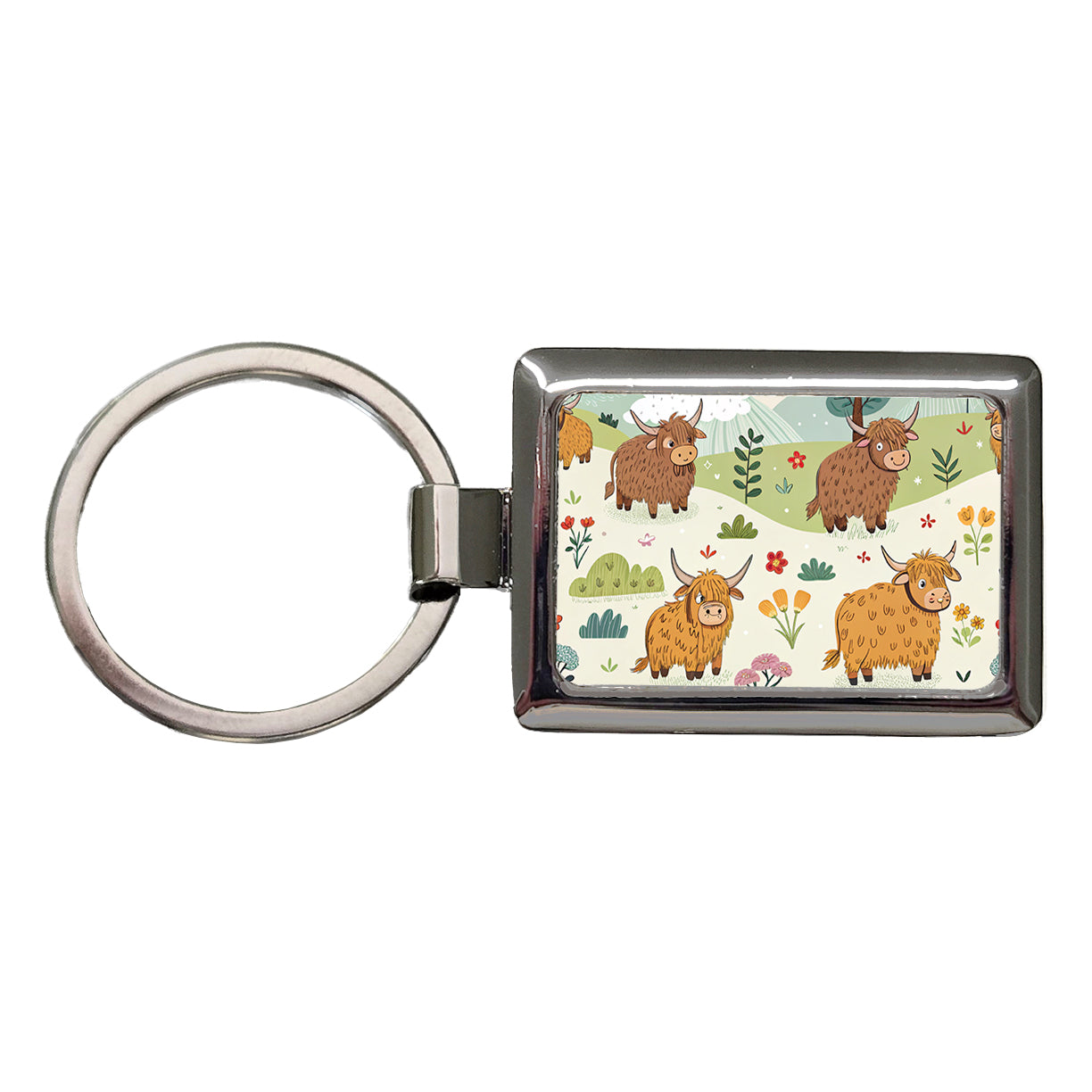 Highland Cows Scattered Rectangle Metal Keychain