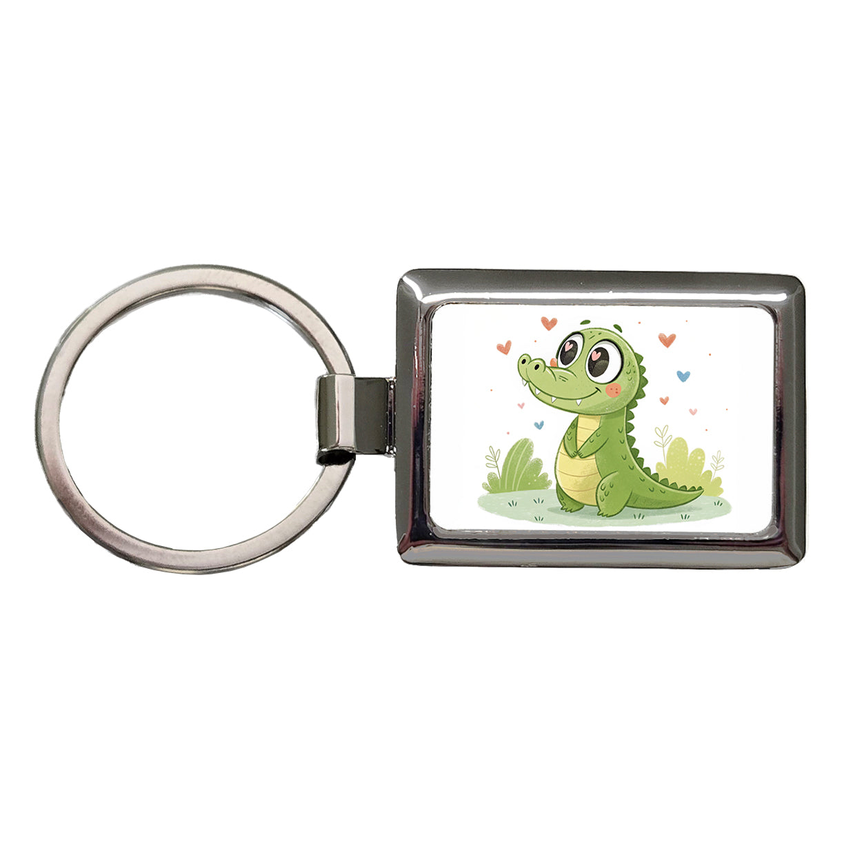 Kawaii Alligator Crocodile Love Hearts Rectangle Metal Keychain