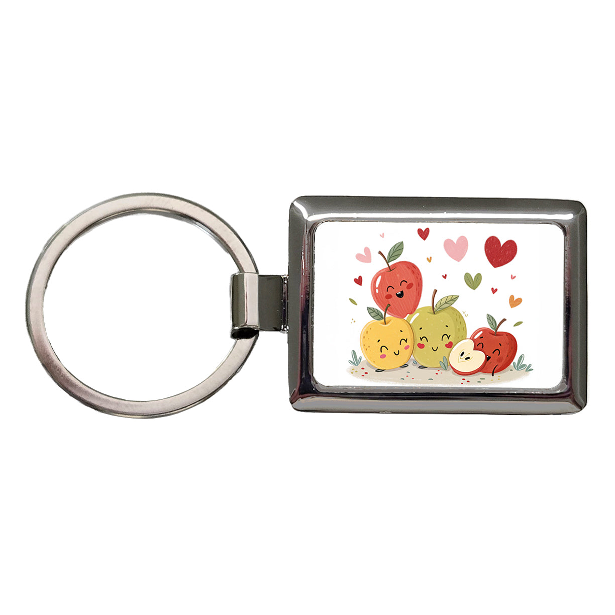 Kawaii Apples And Hearts Rectangle Metal Keychain