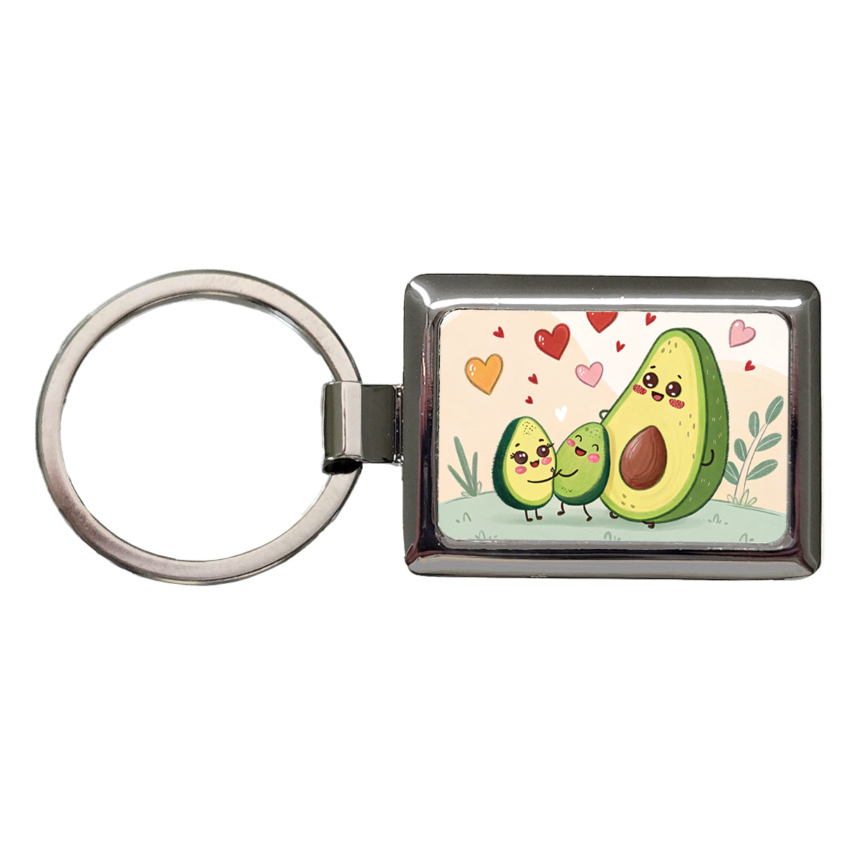 Kawaii Avocadoes And Hearts Rectangle Metal Keychain