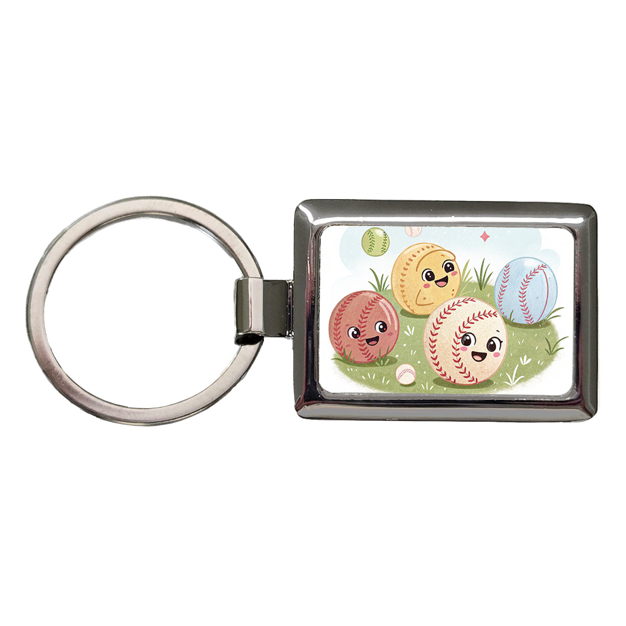 Kawaii Baseballs Rectangle Metal Keychain