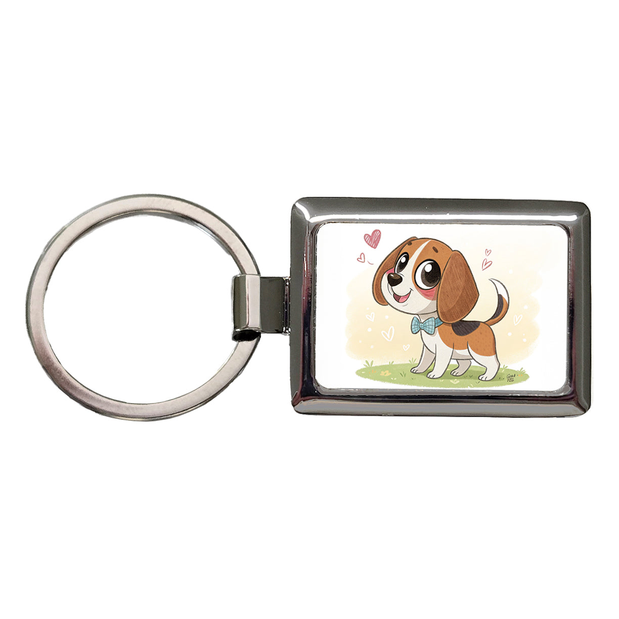 Kawaii Beagle Dog Rectangle Metal Keychain
